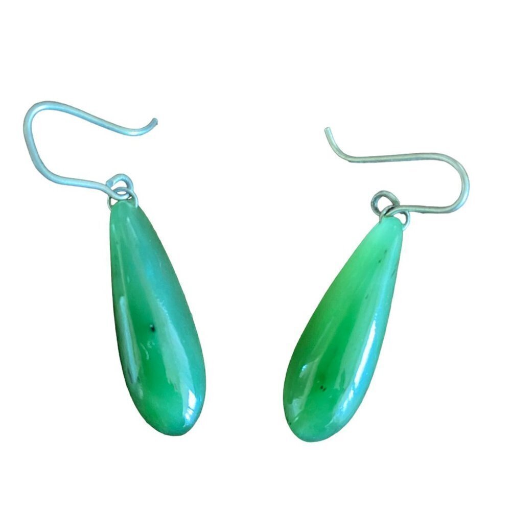 Handcrafted Natural Stone Green Agate Dangle Earrings